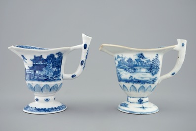 A pair of Chinese blue and white helmet-shaped jugs, Qianlong, 18th C.